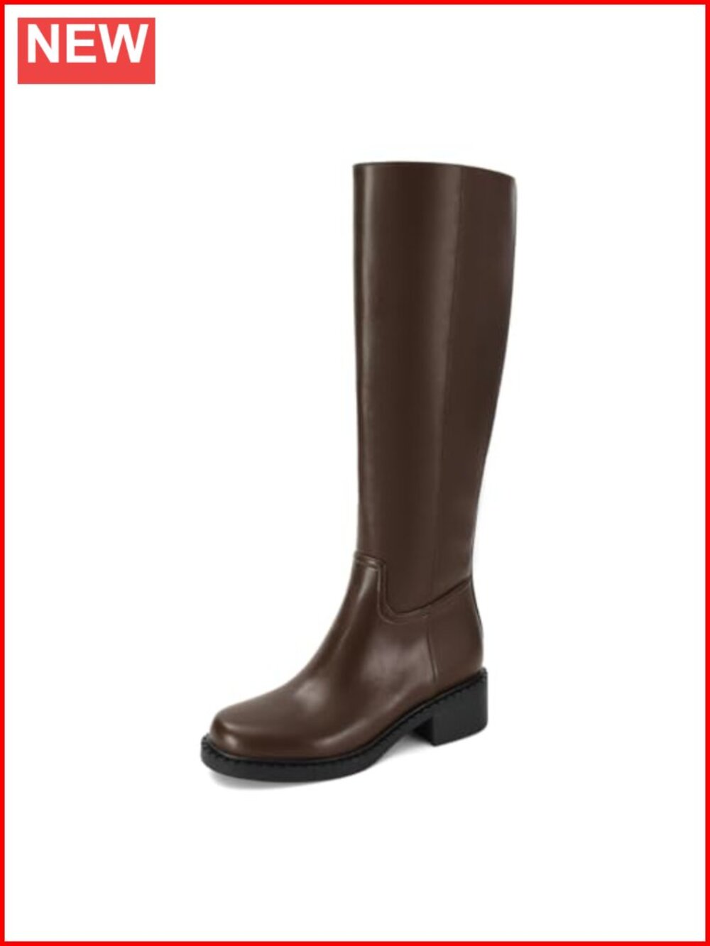 Faux Leather Knee High Boots Low Block Heel Riding Boots